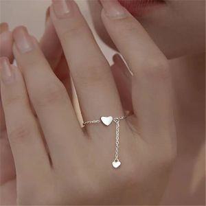 Anillo de dedo ajustable de diseño creativo para mujer, anillo de oro blanco de 14K en forma de corazón, joyería elegante para fiesta femenina