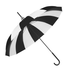 Diseño creativo Paraguas de golf a rayas en blanco y negro Paraguas de pagoda recto de mango largo RRE14868
