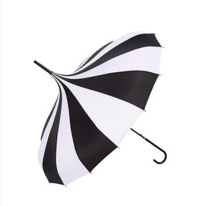 Guarda-chuva de golfe pagode reto listrado em preto e branco com design criativo