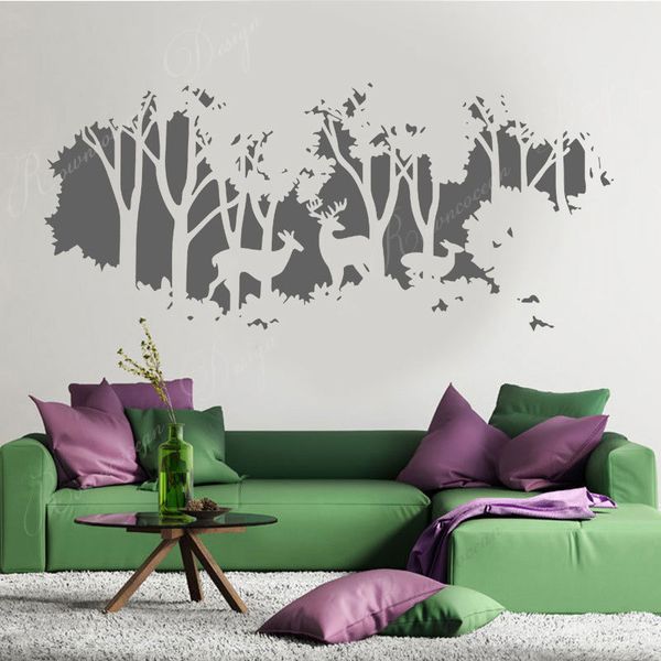 Diseño creativo Ciervo Familia Bosque Árbol Etiqueta de la pared Vinilo Decoración para el hogar Sala de estar Dormitorio Mapa del mundo Naturaleza Tatuajes de pared Mural 4163 210308