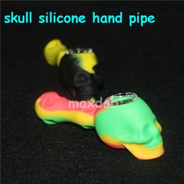 Crâne de conception créative avec bol en verre Mini tuyau d'eau Acrylique Narguilé Bong Multi Couleurs Tuyaux à main en silicone portables
