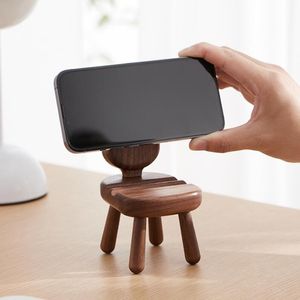 Creative Desk Decor Bracket Holder houten stoel Walnut Tablet Stand mobiele telefoon Mount voor kantoor mobiele telefoon slaapkamer meisjes smartphones