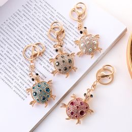 Conjunto de diamantes creativos, llaveros de tortugas pequeñas, llavero colorido para bolso de coche de aleación de animales, accesorios de regalo