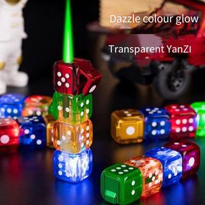 Creative Dice LED Clignotant Briquet Rechargeable Butane Briquet Bleu Vert Flamme Coupe-Vent Acrylique Briquet Cigarette Accessoires Cadeau Drôle