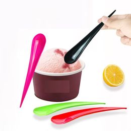 Cuchara de plástico desechable creativa con mango largo en forma de arco, cuchara para helado con forma de gota de agua, cuchara para pastel grande, cuchara para té de frutas
