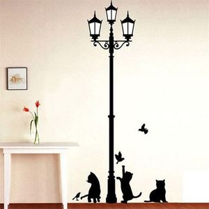 Creative DIY Ancienne Lampe Chats et Oiseaux Sticker Mural Bande Dessinée Murale Décor À La Maison Chambre Enfants Stickers Papier Peint 220727