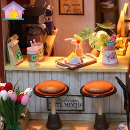 Creatieve DIY Kinderen Volwassen Miniatuur Doll House Houten Kits Monteerden Koffie Tijd Bouwstenen Mini Home Furnishing speelgoed