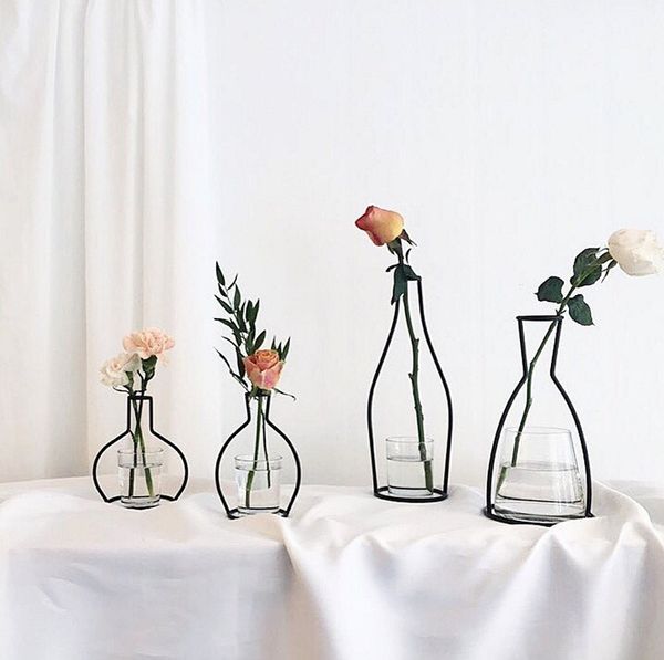Creative bricolage Vase fête décoration de la maison noir support de Pot de plante fil de fer Vases à fleurs