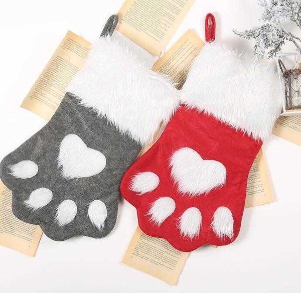 Creative Chien Patte De Noël Bas De Noël Pendentif De Noël Décoration Enfants Cadeau Sacs Bonbons Sac Bas Nouvel An Prop Chaussettes