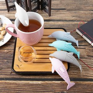 Infusor de té de delfín creativo, filtro de tetera de silicona a prueba de fugas, colador de té de animales de hojas sueltas, accesorios de cocina para bebidas y café
