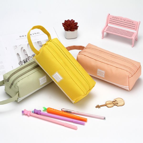 Étui crayon portable créatif à double capacité, tissu oxford minimaliste, étui à crayon à fermeture à glissière, sac de papeterie