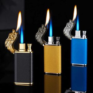 Encendedor de doble fuego de dragón creativo, llama azul, Metal abierto, regalo de gama alta, herramienta para cigarrillos para hombres GZE8 sin Gas