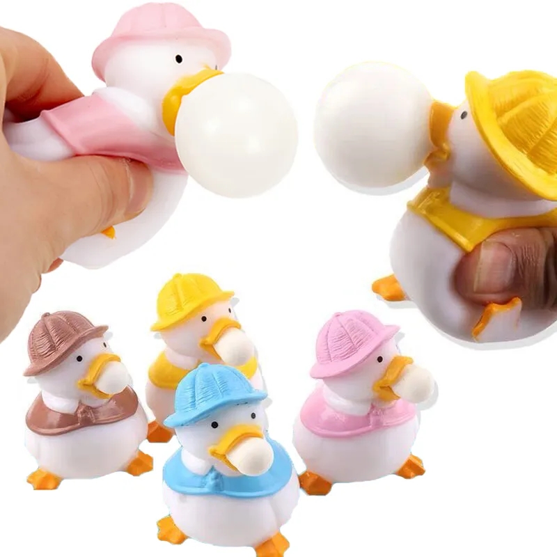 Creative Duck Squeeze Toys Kids Boys Sensory Stress Relief Balls Children Animals Decompression Blowing Bubbles Toys Favor Gifts