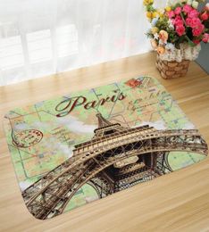 Tapis de bain créatif à motif tour Eiffel, pour cuisine, salle de bain, porte de sol, super absorbant, antidérapant, en flanelle douce, 8050cm1899979