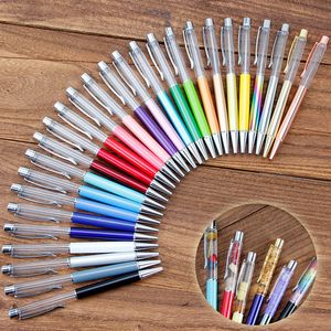 Creatieve Lege Buis Balpen 28 Kleuren Zelfvullende Metalen Kristallen Balpen Zonder Goudfolie Olie Rollerball Leuke DIY Schrijven Gift