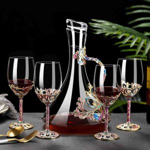 Creative Emaille Color Crystal Red Wine Glass Decanter Set Goblet Wedding Bril Champagne Whisky Cup Lead-Free Crystal Glass 210326