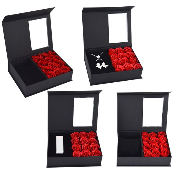 Caja de regalo pequeña de rosa de jabón eterna creativa, estuches de joyería exquisitos para el Día de San Valentín, soporte para cajas de anillo de matrimonio