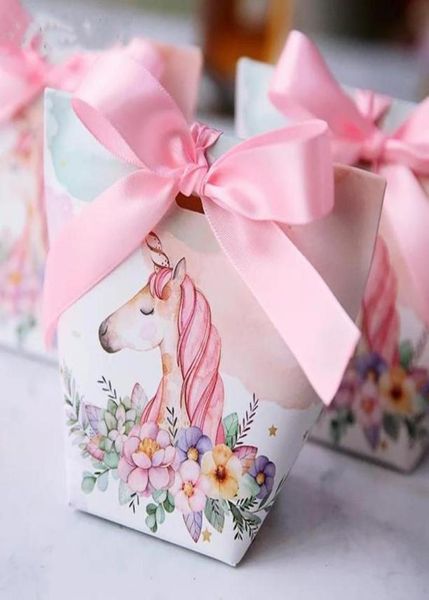 Creativo europeo de dibujos animados unicornio flamencos cajas de dulces favores de boda Bomboniera caja de regalo para fiesta paquete de papel bolsa de dulces 30 piezas 1368435