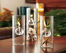 Creatief Europees gemaakt romantisch transparant glas cilindrische olielamp bruiloft decoratie cadeau in plaats van kaarshouder thuis H22041199244