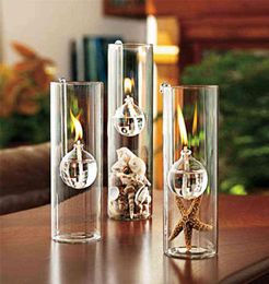 Creatief Europees gemaakt romantisch transparant glas cilindrische olielamp bruiloft decoratie cadeau in plaats van kaarshouder thuis H22046990056
