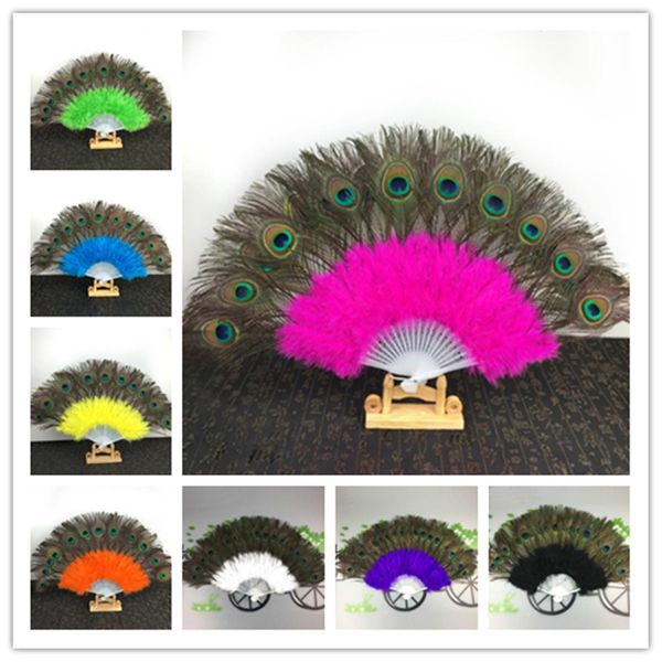 Moda creativa decoración del hogar abanicos de plumas de baile abanico de danza del vientre abanicos de pavo real de boda 21 huesos envío rápido