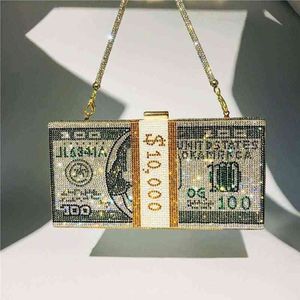 Créative Fashion Nouvelle argent Embrayage Rigiane Purse 10000 Dollars Sacs de pile de caisse de sac à main
