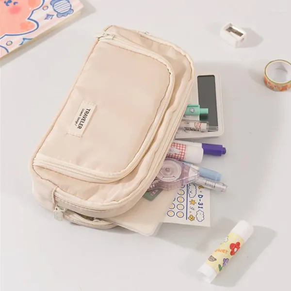 Étui au crayon de mode créatif pour les enfants garçon fille simplicité sac de couleur solide sac de papeterie haute capacité