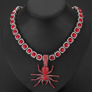 Creatieve mode -persoonlijkheid Red Spider hangerse vierkante rock suiker diamant Cubaanse ketting Halloween Party kettingontwerpers Design Holiday Gifts