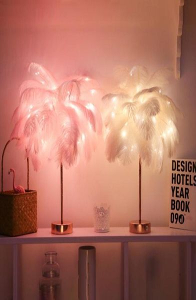 Lampe à plumes créatives lampe chaude blanche chaude arbre plume fille lampadaire LED LED LEULES DÉCORATIVES ROSE ROSE BLANC ANNIVERSAIRE CONDION3855618