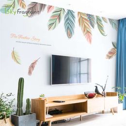 Pluma creativa Cálida Sala de estar Decoración TV Sofá Fondo Etiqueta de la pared Decoración para el hogar Autoadhesivo Pasillo Pegatinas de zócalo 210929