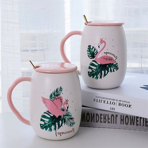 Creatief Flamingo Ceramic Office Home Coffee Milk Tea Student Grote capaciteit Cup 500 ml T200506