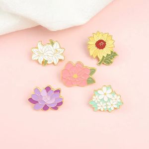 Broches de fleurs créatives épingles en émail dur insignes de plantes en alliage de Zinc tournesol lys sac à dos boucle collier décor Collection bijoux sac cadeau