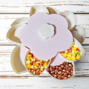 Creative Flower Petal Fruit Plate Candy Boîte de rangement 5 grilles noix Snack plateau rotatif fleurs nourriture cadeau BBCX30653 210922