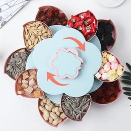 Creatieve Bloemblaadje Roterende Bruiloft Snack Box Fruitschaal Snoep Opbergdoos 10 Roosters Noten Snack Tray Bloemen Vorm Box 240130