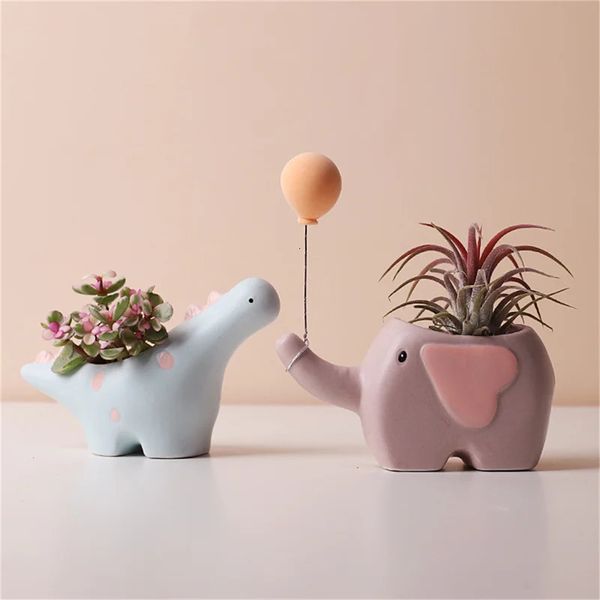 Créative Flower Shape Plant Pot Ceramic Pots for Flowers Cartoon Elephant Dinosaur Pot succulent Cute Home Table Decor Vase 240510