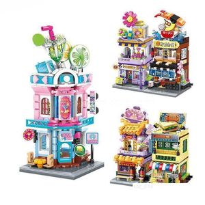 Creative Friends City Street View Summer Ice Shop Blocs de construction DIY Food Bear Candy Assembly Jouets Filles Cadeaux T230103 Drop Livraison Dhqjx