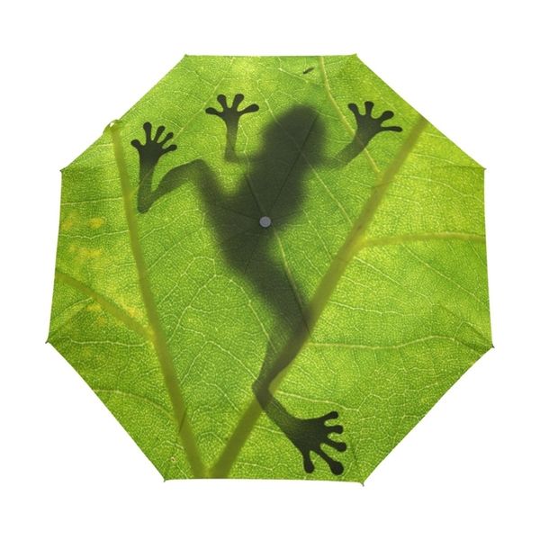 Creative grenouille impression enfants parapluie automatique trois pliant vert pluie femmes crème solaire Anti UV marque Parasol 220426