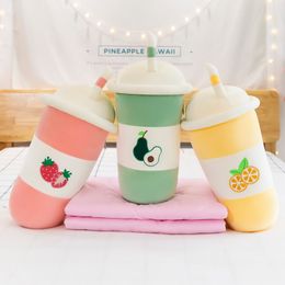 Creative Fruit Milk Tea Pillow Pluche Speelgoed Leuke Airconditioning Deken Nap Auto Doll Jongens en Meisjes Gift