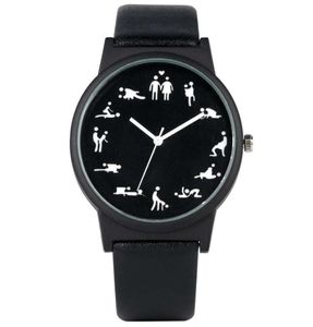 Creative Fun Quartz Watch for Men Black Dial Quartz Horloges Comfortabele zwarte lederen band polshorloge voor mannelijke H10126467261