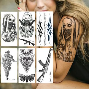 Creative Gangster tatouages temporaires autocollant réaliste faux étanche corps Art tatouages géométrique crâne AK pistolet Tatoos pour adulte