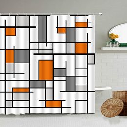 Creative Geometric Shower Rideaux Black Line Red Grey Plaid White Bath Baignoire Moderne Modern Nordic Nordic Home Decor Decor Set Mat