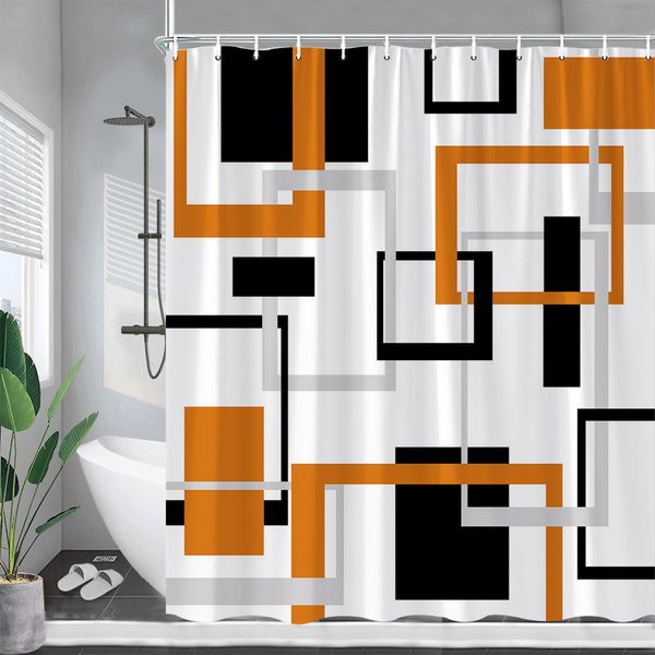 Creative Geometric Shower Rideaux Red Black Grey Line Art Modèle d'art moderne Minimaliste en tissu de salle de bain Décor de salle de bain avec crochets