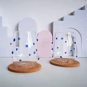 Creatieve Glazen Beker Blauw Onregelmatige Dot Bril Ontwerp Gevoel Bubble Water Melk Sap Wijn S Leuke Kopjes 240127