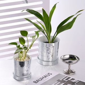 Creative Glass Lens Flowerpot Silver Disco Ball Succulent Plante Panne Panier en plastique Miroir en verre Plant Pot Pot Home Decorations de jardin 240430