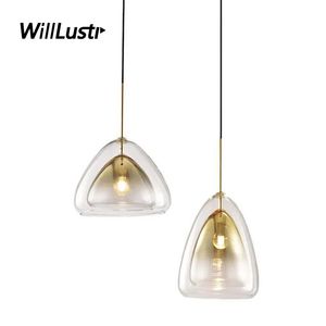 Creatieve glas ui hanglamp lamp dubbele glazen ijzerophanging licht balk café bedgradiënt goud kleurhanging verlichting