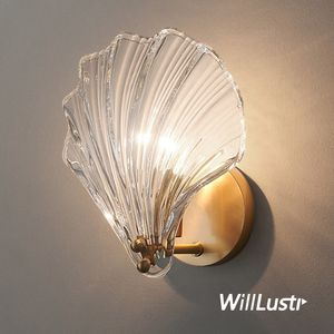 Creatieve glazen schelp wandlamp koper metaal blaker licht luxe nachtkastje bar hotel café gang veranda amber heldere verlichting