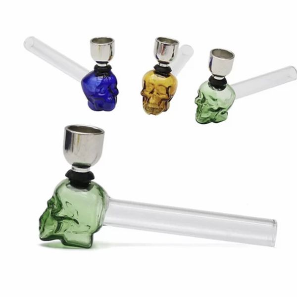 Pipa de cristal creativa para fumar, pipa de calavera de metal, circulación de color, accesorios para fumar