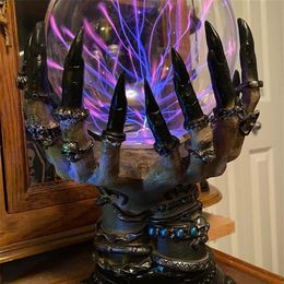 Creatief gloeiende Halloween Crystal Deluxe Magic Skull Finger Plasma Ball Spooky Home Decor 220614267J316O