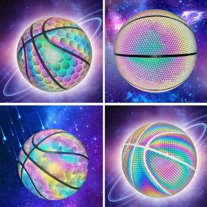 Créative Basket-ball réfléchissant Pu Holographic Rainbow Laser Luminous Basketball Party Home Decoration Outdoor Decoration Boys Cadeaux 231227