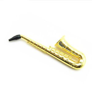 Grand tuyau de Saxophone doré créatif, tuyau métallique individuel pour fumer et carder